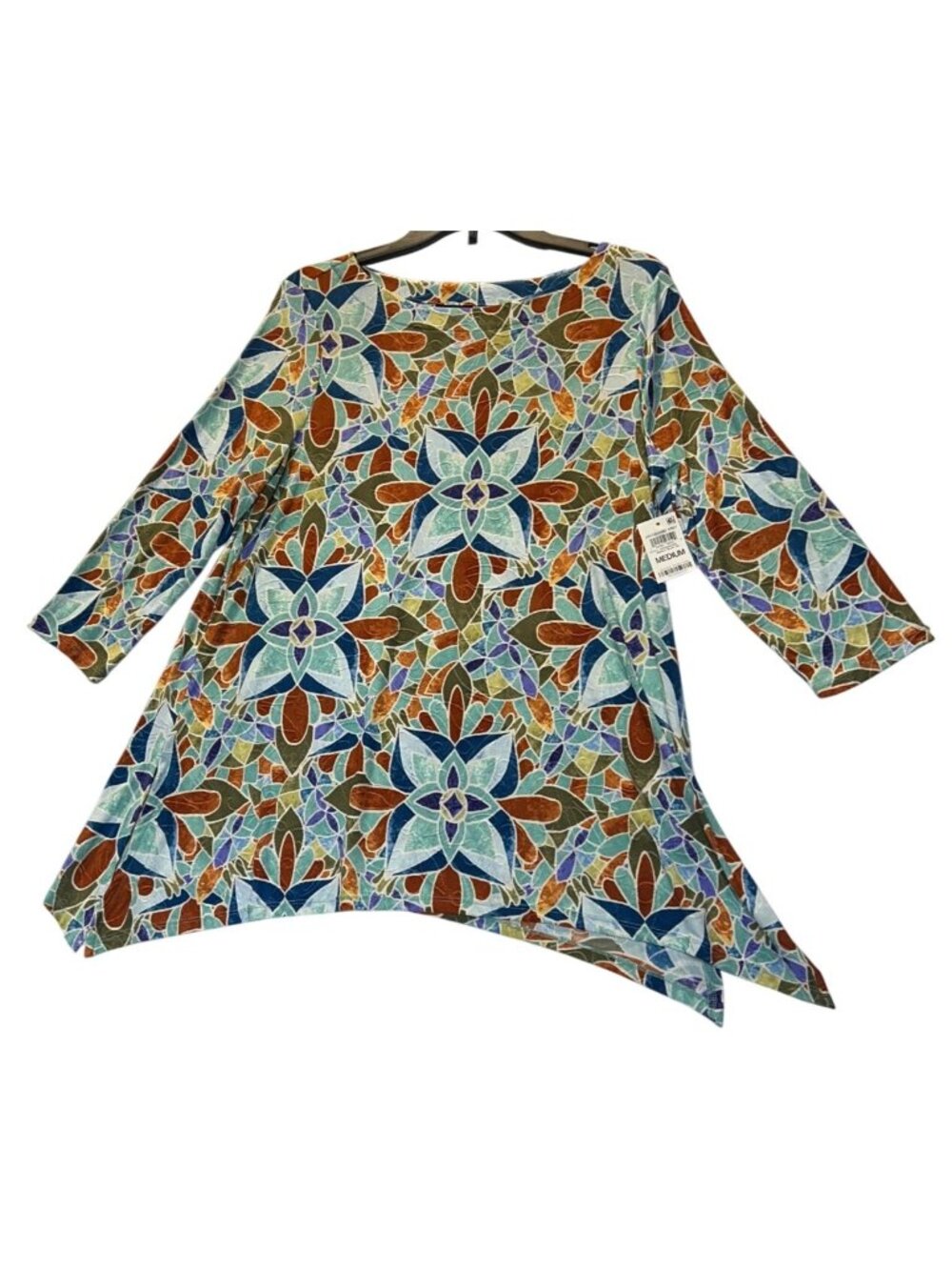 JM Collection Medium Jacquard Knit Tunic Top Amalfi Blue CB  Multicolor Geometri